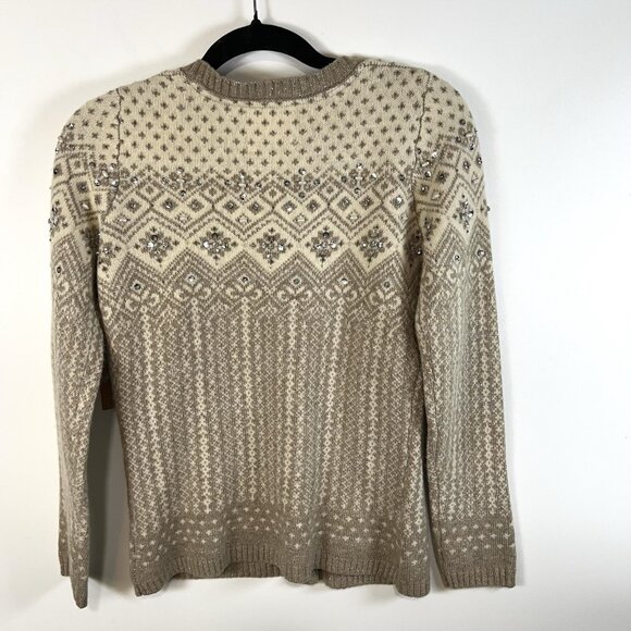 Telluride Clothing Co Cardigan Women S Cream Lambswool Fair Isle Metallic Beaded - Picture 9 of 11